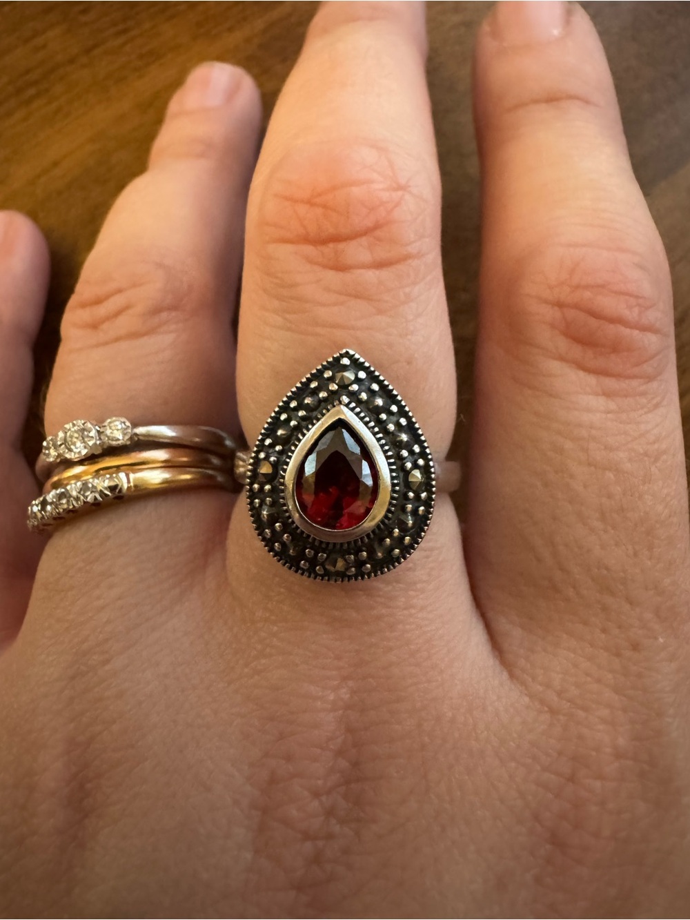 Garnet and Marcasite Sterling Set
